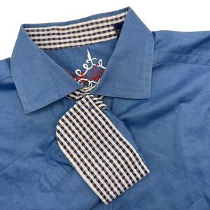 Robert Graham Men's Large Blue Solid Plaid Flip Cuff Button‎ Up L/S Shirt